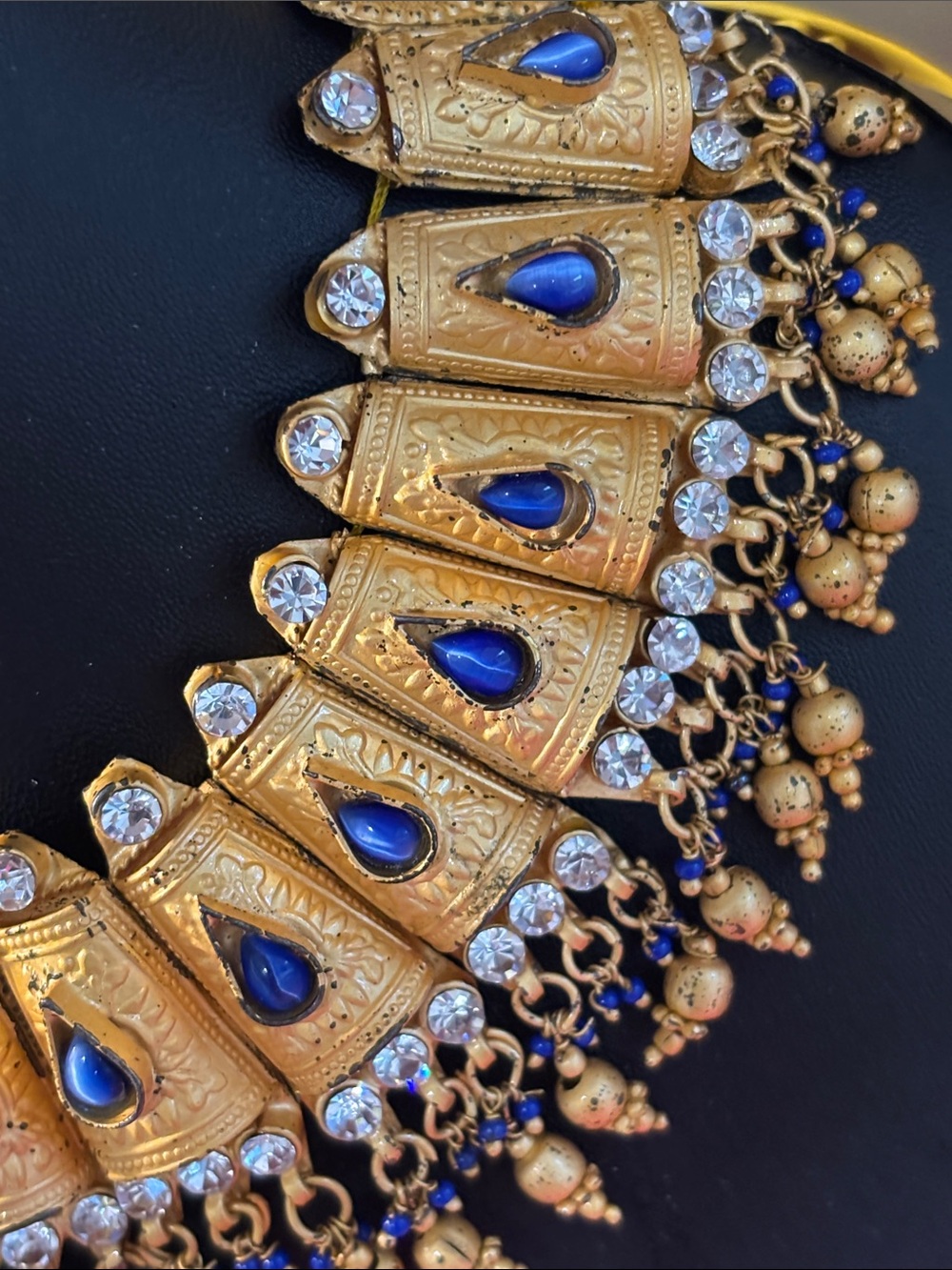Gold-Tone Blue Teardrop Choker Necklace with Matching Earrings - Picture 2 of 3